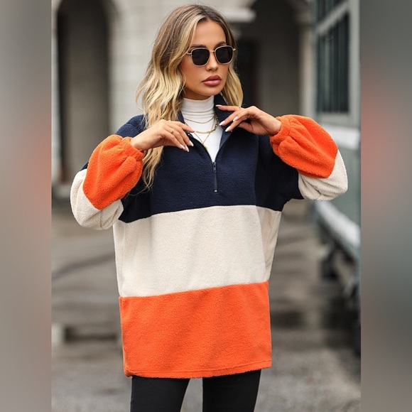 Color Block Quarter-Zip Teddy Pullover - Picture 2 of 4